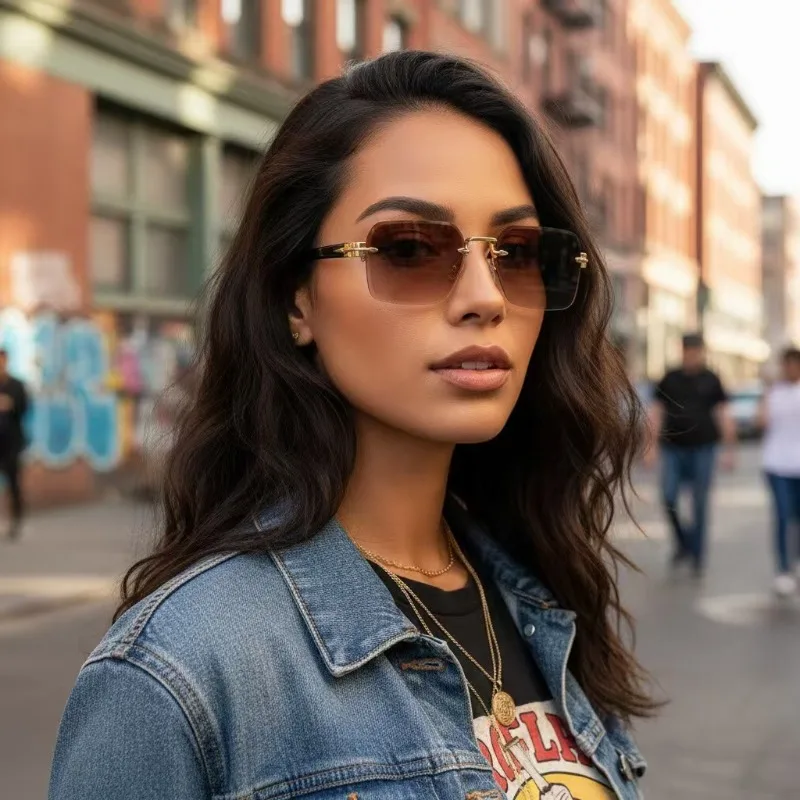 3PCS Rimless Rectangle Sunglasses for Women Men, Trendy Square Shades | Diamond Cut Frameless Eyewear with Metal Temples,Travel