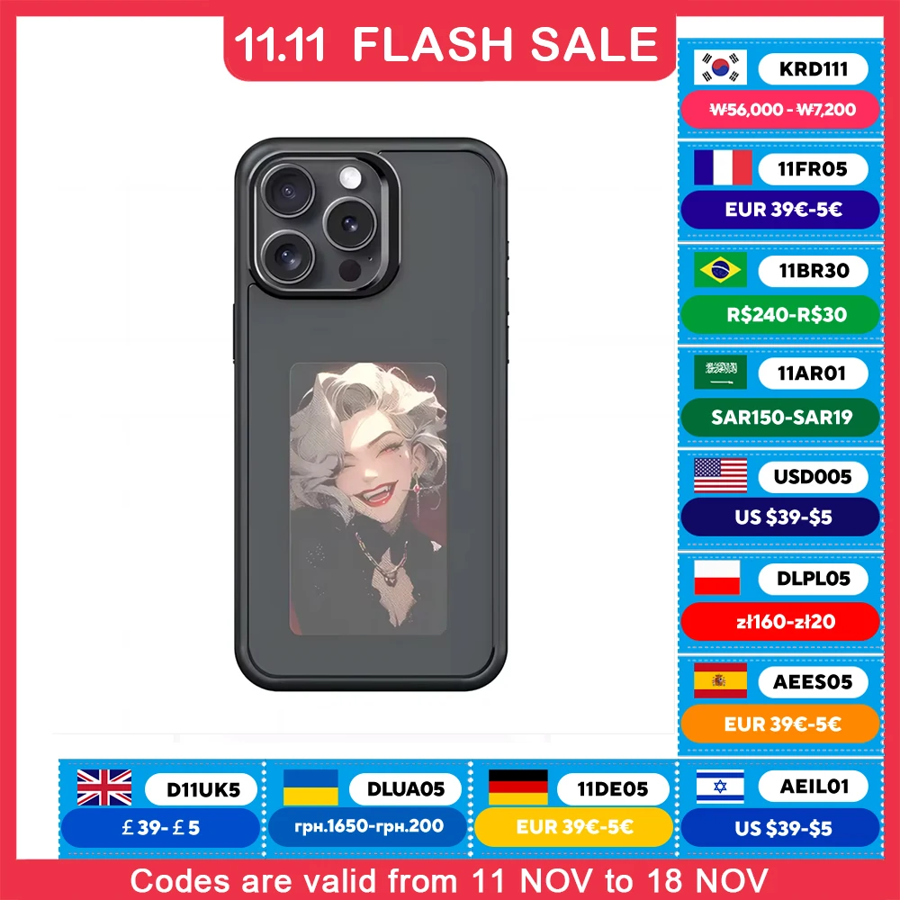 New-tech NFC Function Phone Case For Iphone 15 14 13 Pro Max DIY Cases E Ink Screen Phone Cover Cartoon Girl Fundas Battery Free