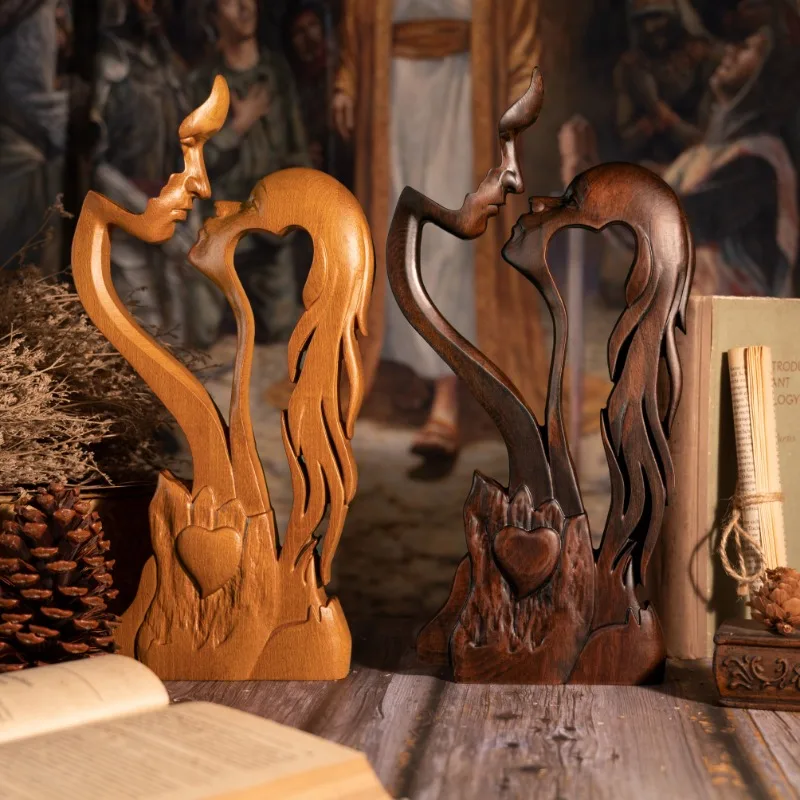 Vintage Eternal Love Home Decor Wooden Decor Couple Kissing Love Art Tabletop Gift