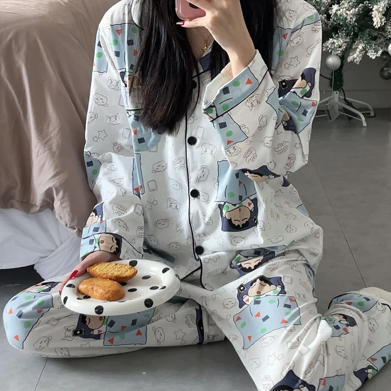 

Bandai Kawaii Anime Crayon Shin-Chan Autumn Pajama Set Cute Cartoon Sweet Long-Sleeved Trousers Lovely Loungewear Gifts Girls