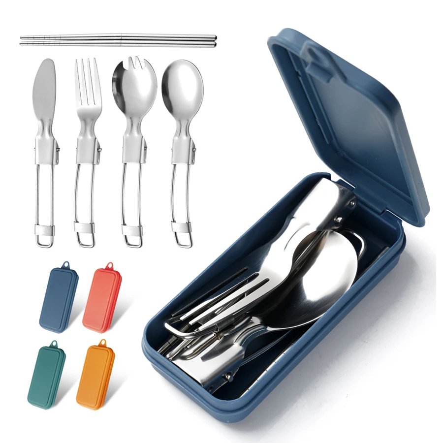 304 Stainless Steel Tableware Three Piece Set Foldableing Knife Spoon Fork and Chopsticks Storage Box Travel Compact Portable Ta