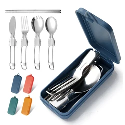 304 Stainless Steel Tableware Three Piece Set Foldableing Knife Spoon Fork and Chopsticks Storage Box Travel Compact Portable Ta