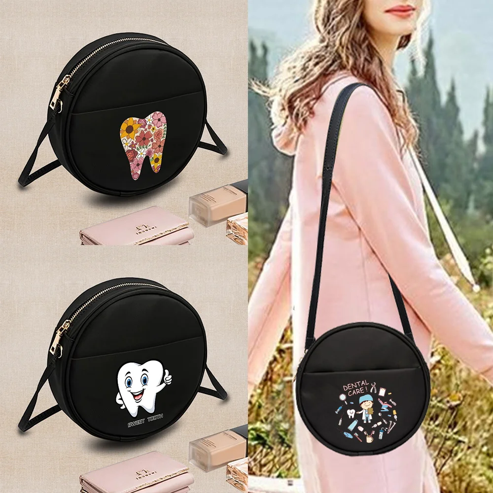 2022 Fashion Women Round Crossbody Bag pattern Teeth Printed Ladies Small Messenger Shoulder Bag Small Coin Purse Handbags