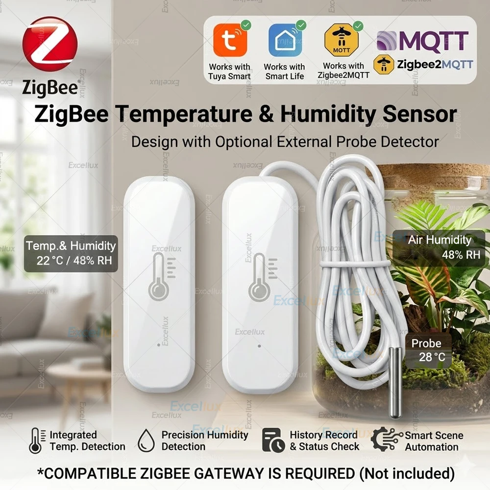 Tuya Zigbee Temperatur- und Feuchtigkeitssensor mit wasserdichter Sonde, Temperaturerkennung, Smart Life APP, Z2M Home Automation Hygrometer