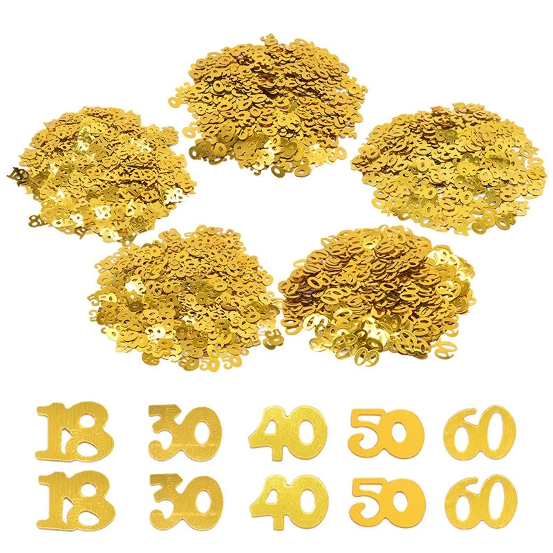 

Золотые блестки, 15 дюймов, г/пакет, цифры 18, 30, 40, 50, 60, акриловые конфетти для украшения на юбилей, Разбрасыватели конфетти для стола