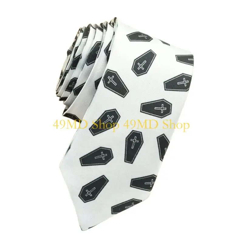 49MD Halloween Party Neck Tie For Men Costume Accessories Punk Pattern Necktie Cosplay Neckwear For Festival Gathering Outfit