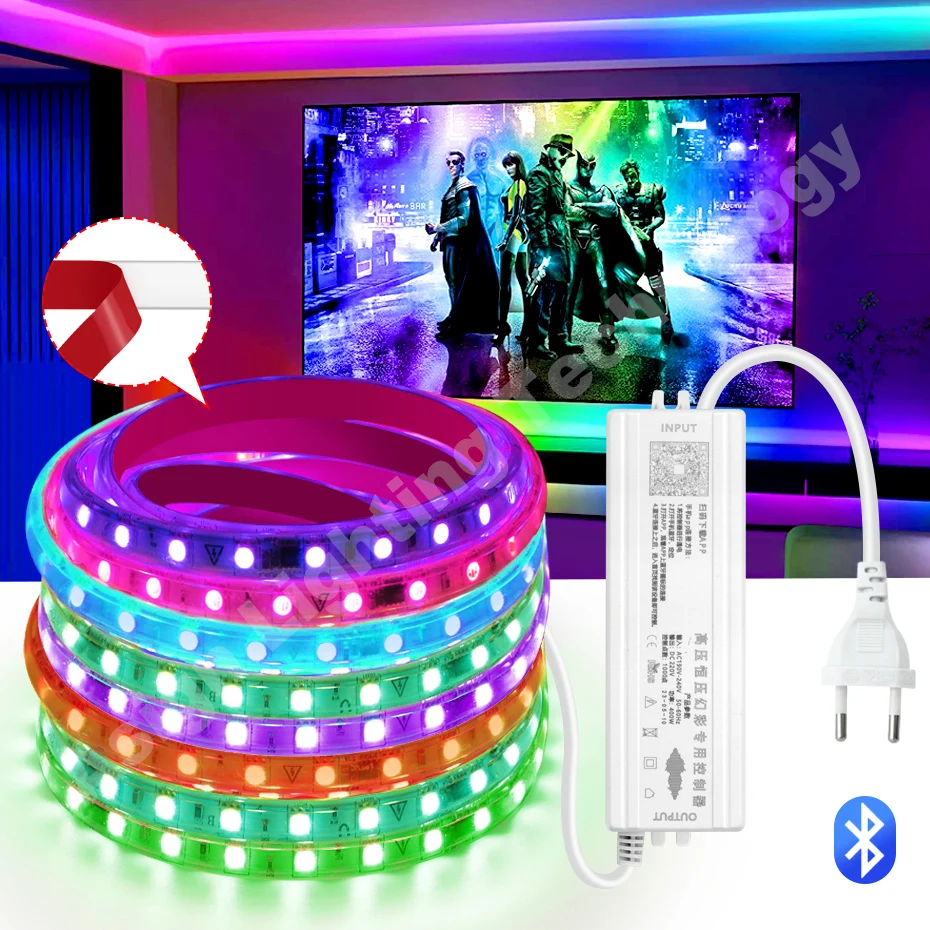 Smart Bluetooth Led Strip Light 220V IP67 Waterproof Multicolor Flexible Tape RGB Dimmable RGBIC LED Strip Chasing Effect Light