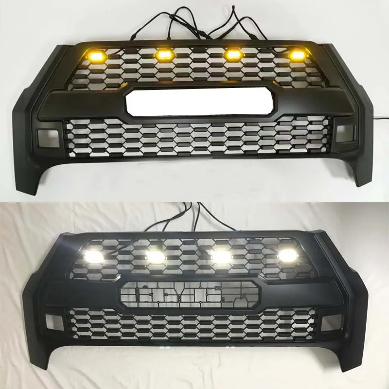 Modified LED Racing Grills For Toyota Hilux Revo Rocco 2021 2022 Pickup Car Radiator Front Grille  Bumper Mask Upper Mesh Cover