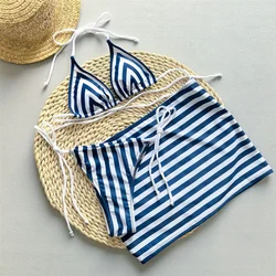 Blue Striped Print String Halter Micro Bikini Thong Sexy Swimsuit Cover Ups Women Holiday Swimwear Beach Wear Bikinis Sets 2026