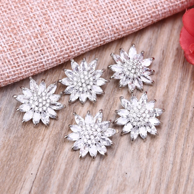 

5Pcs 20mm Sunflower for rhinestone Metal Buttons with Loop Crystal Alloy Embellishments for DIY Jewelry Wedding Decorati 066C