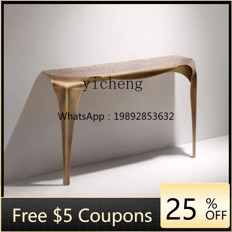 

Italian pure copper brass entrance table light luxury high-end entrance table against the wall end view table corridor