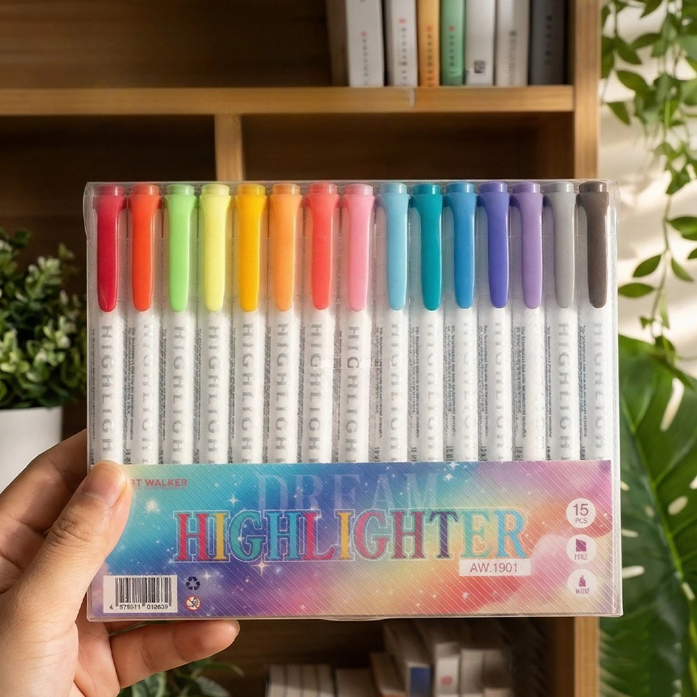 

Набор маркеров-хайлайтеров с двумя наконечниками, 15 цветов, для творчества, граффити, рукоделия, водостойкие, для школы и офиса