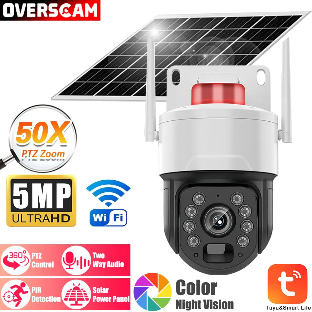 

Tuya 5MP Solar Camera WiFi Security PTZ Surveillance 50X Optical PTZ Zoom Outdoor Motion Detection Color NightVision CCTV IP Cam