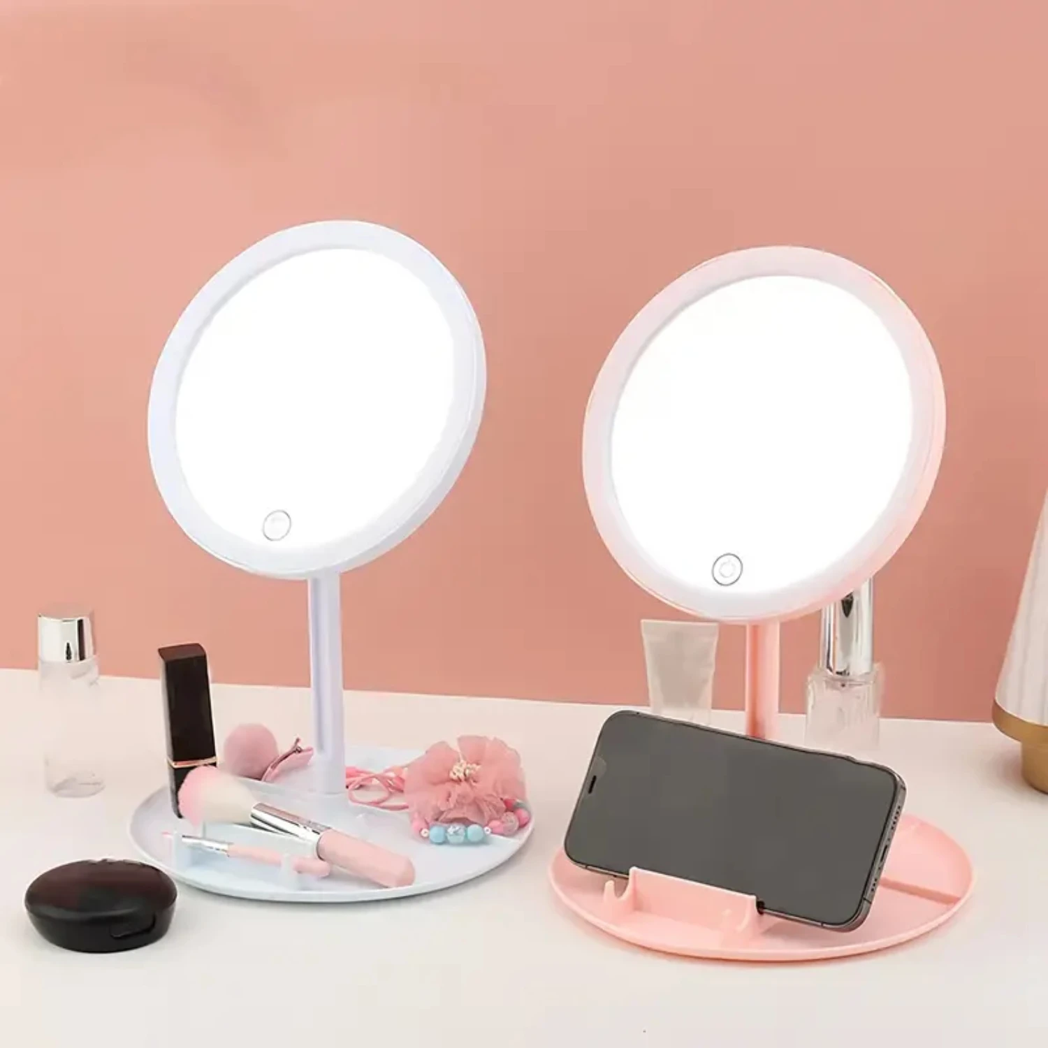 LED Light Makeup Mirror with Adjustable Touch Dimmer and USB Storage