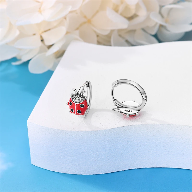 925 Sterling Silver Springtime Earrings For Women Original Butterfly Bee Dragonfly Double Hoop Earrings Birthday Party Jewelry