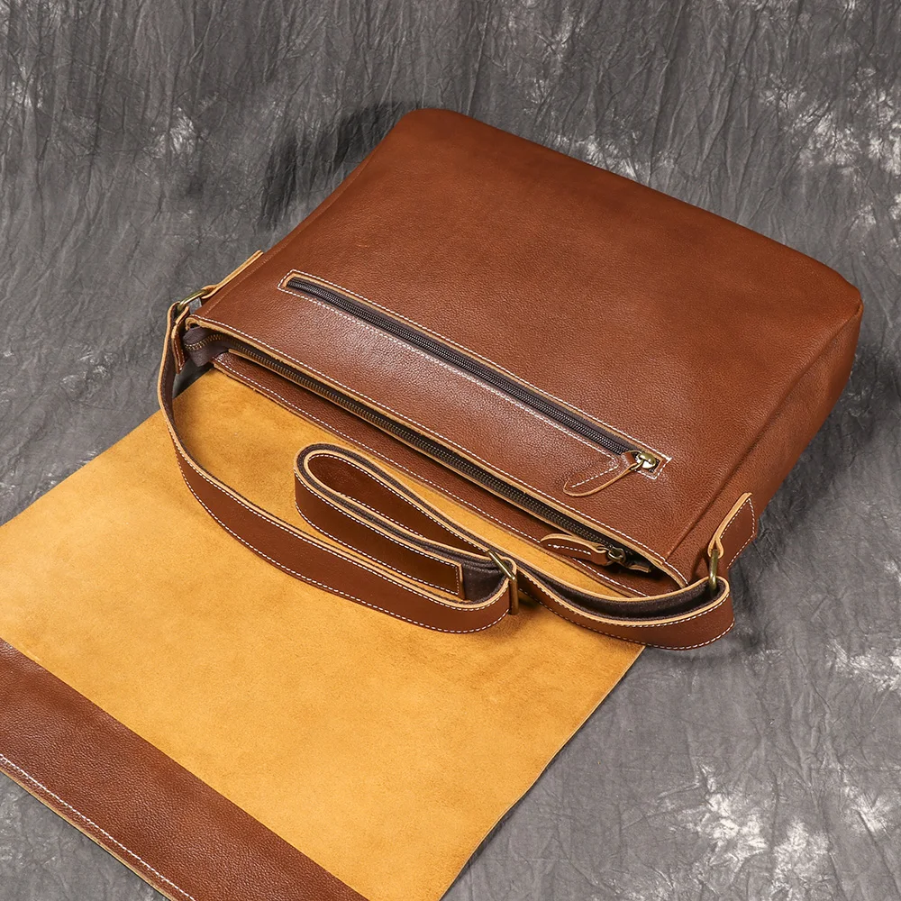 LUOKIR Retro New Men's Leather Shoulder Bag Vegetable-tanned Leather Crossbody Bag Large Capacity Cowhide Laptop Bag Briefcase