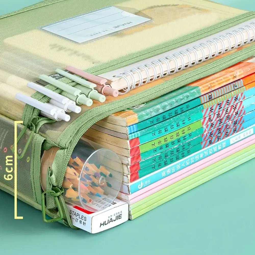 Large Capacity Test Paper Storage Bag Morandi Color Zipper File Folder Bag Double-layer Partition Wide Opening