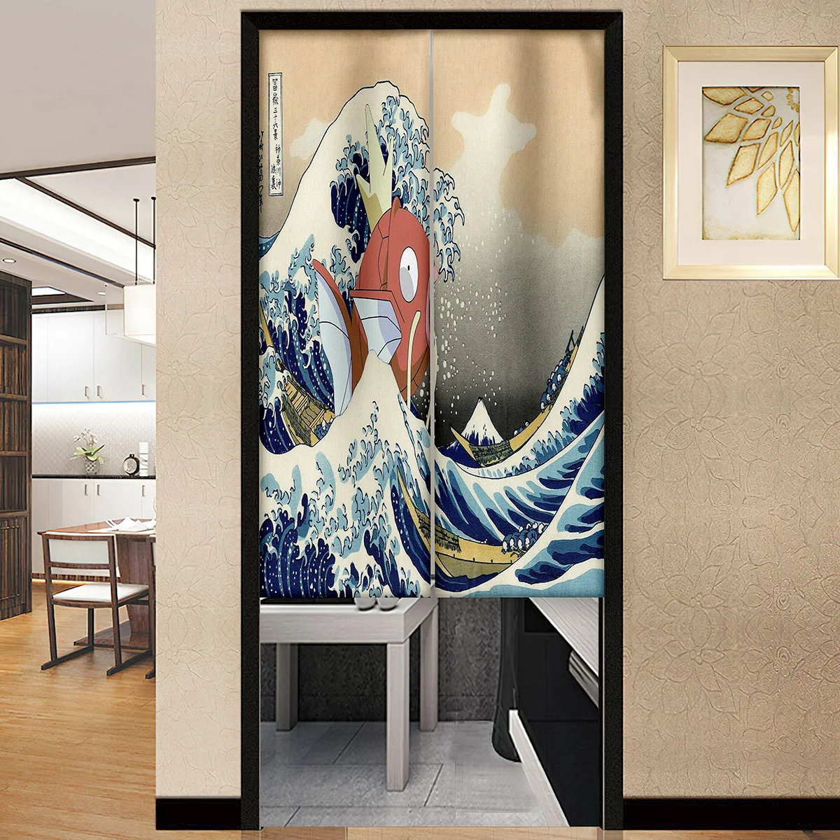 Japanese Style Waves Sunrise Print Door Curtain Bedroom Kitchen Living Room Partition Home Entrance Hanging Half-Curtain Decor