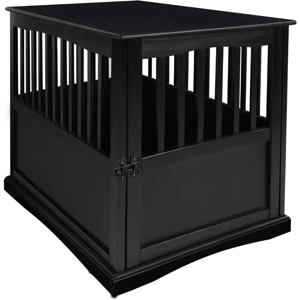 Home Wooden Large Pet Crate, End Table, (Black, 24