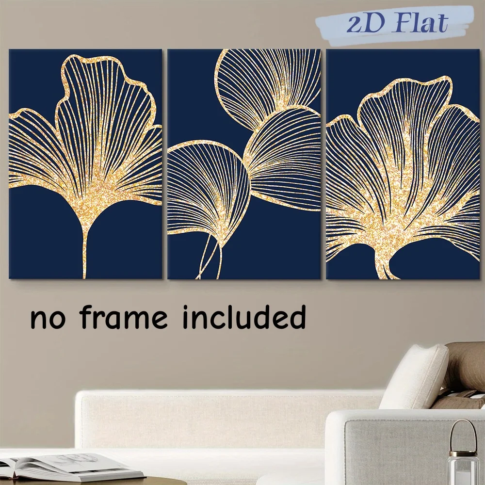 3-piece modern minimalist gold ginkgo leaf decoration painting Nordic style frameless canvas hanging painting living room bedroo