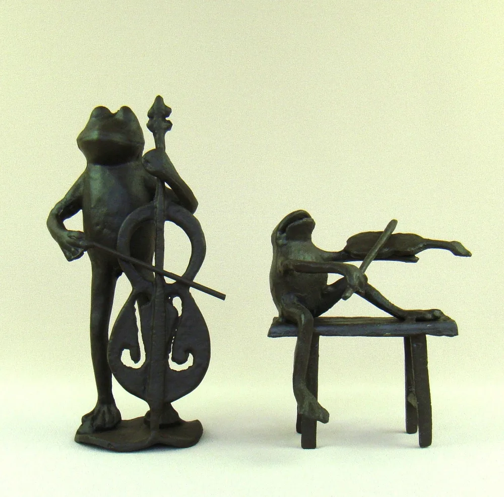 

Handmade Foundry Iron Bouble Bass Playing Miniature Abstractive Metal Violinist Figurine Decor Gift and Craft Embellishment