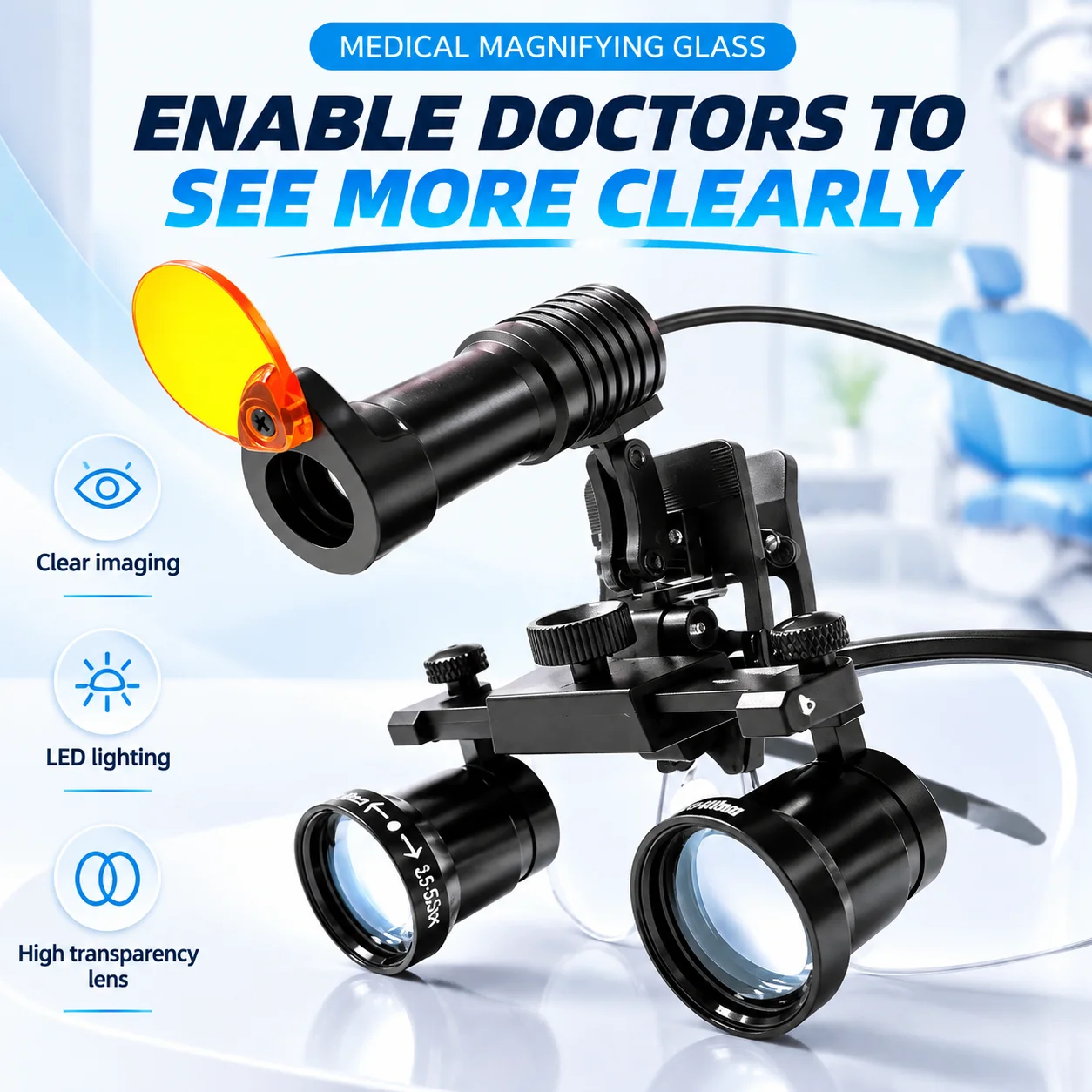 Dental Loupes Magnifier 2.5X-3.5X Zoom Working Distance 350~600 mm Surgical Medical Magnifying 5W Headlight Long Lasting Battery