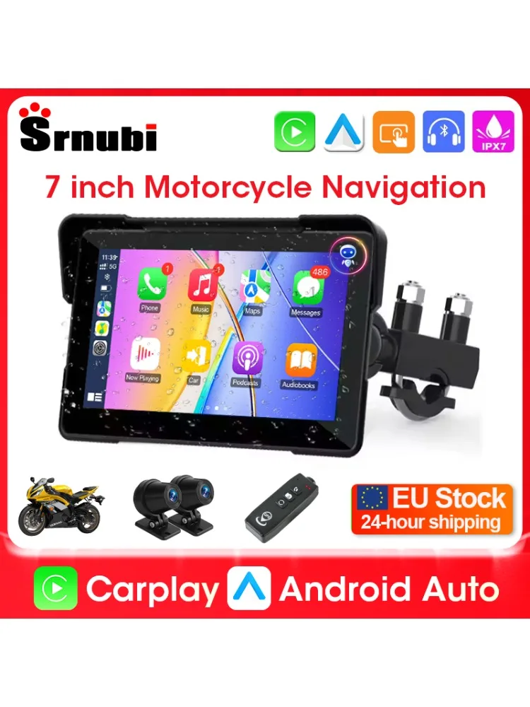 Srnubi Portable moto GPS Navigation étanche sans fil Carplay 5/7 "écran moto Android Auto Bluetooth moniteur DVR