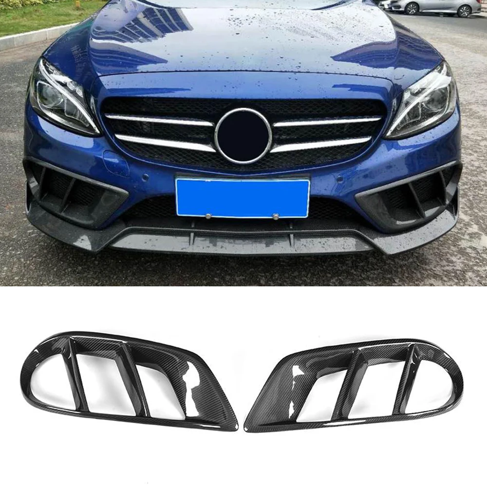 W205 Exterior Carbon Fiber Front Bumper Air Vent Outlet Cover  Grill Trim for Mercedes Benz C43 AMG C180 C200 Sport 2015-2019