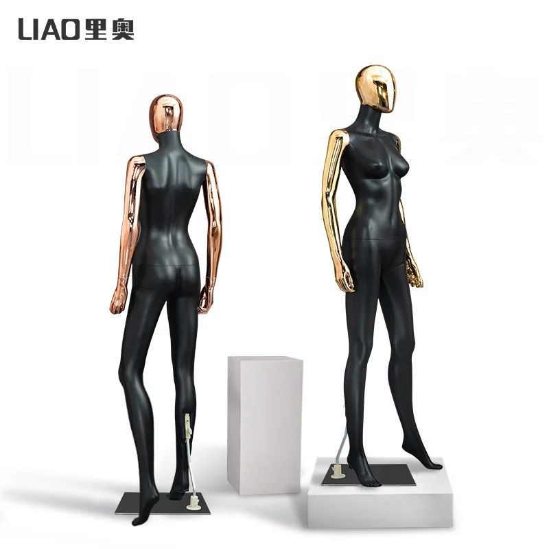 Gold Chrome Plating Head Matte Black plastic women model mannequins full body Window store display manequins female