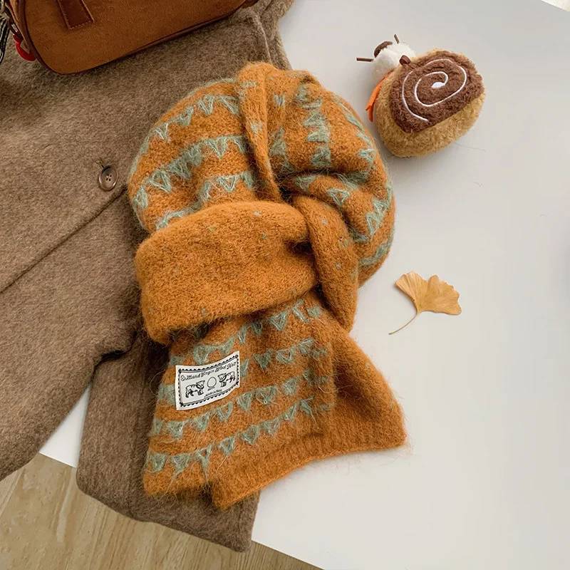 Women's Scarf Winter New Design Small-Circle Aesthetic Stripe Warm Wool Blend Scarf Winter Accessories  Neck Warmer Wool Shawl