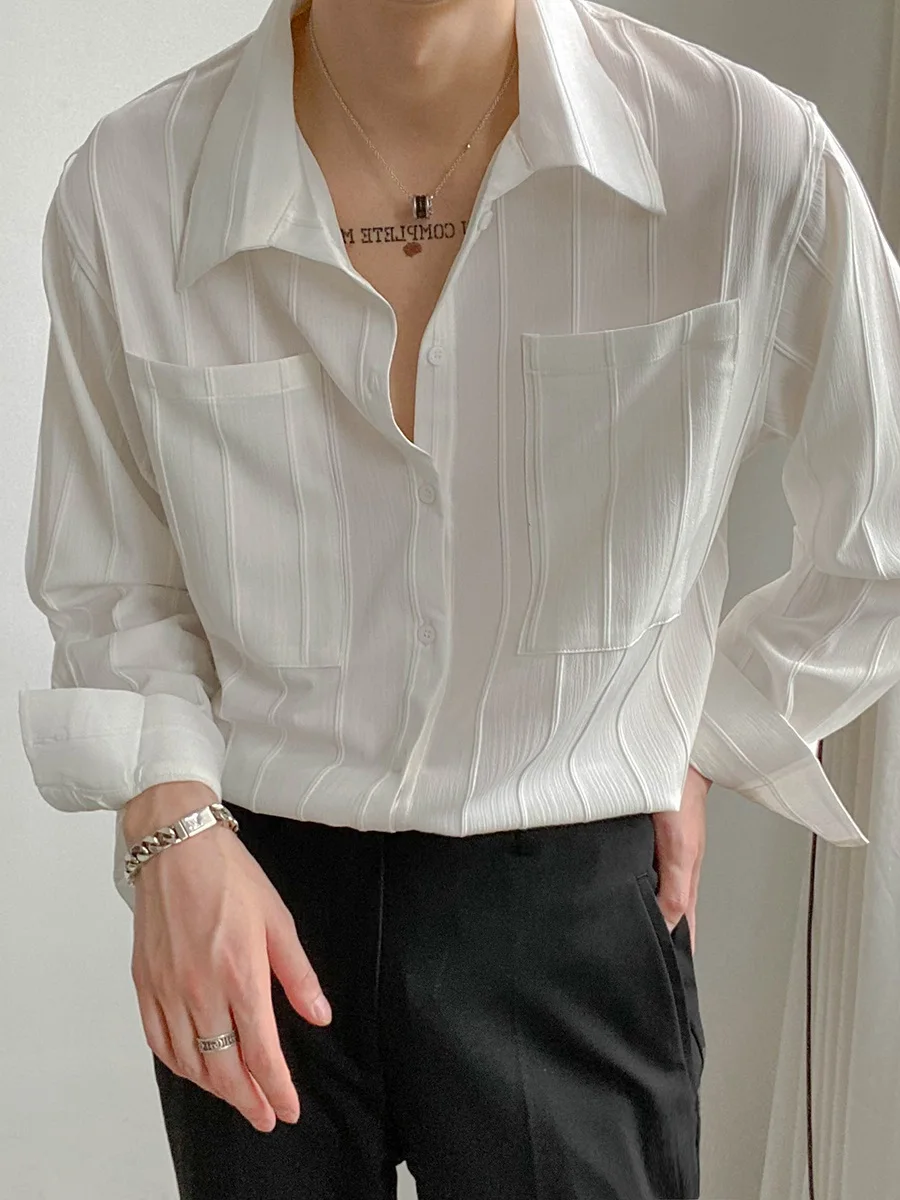 

Daing Men's Long Sve irt Spring Autumn Pure Color ket Casual Faionable Top Youth Trend Loose Fit Square Collar