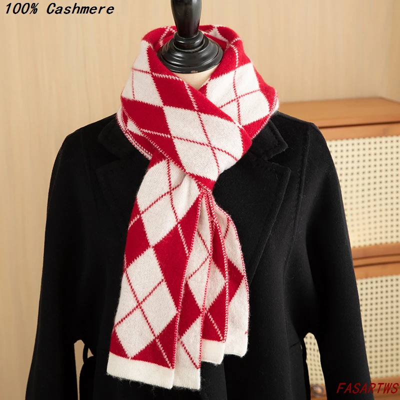 

High-Quality 100% Cashmere Scarf Classic Jacquard Retro Scarf Men / Women Autumn Winter Warm Knit Scarf Fashion Christmas Scarf