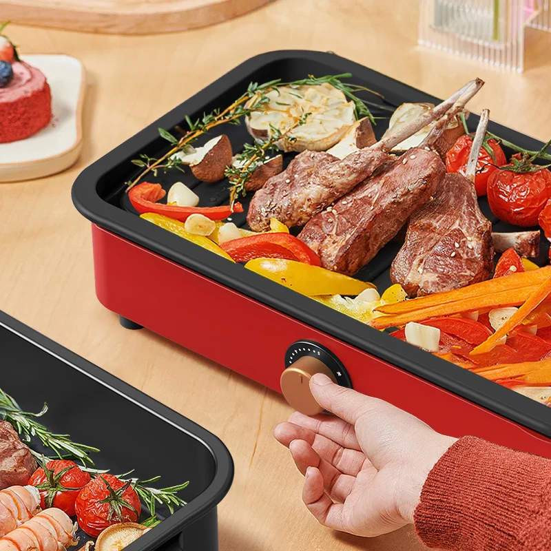 Double-layer 2-in-1 electric baking pan Non-stick multi-functional household hot pot Smokeless with removable plate
