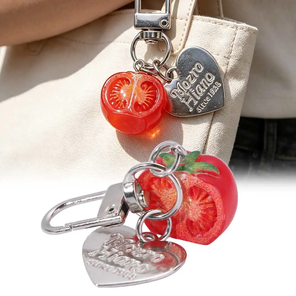 Realistic 3D Fruit Key Chain Red Durable Acrylic Tomato Bag Charm Lightweight Vibrant Colors Resin Key Ring Women Gift