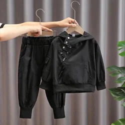 Boys Suit Sweatshirts +Pants Cotton 2Pcs/Sets 2023 Black Spring Autumn Thicken Sports Sets Comfortable Children Clothing