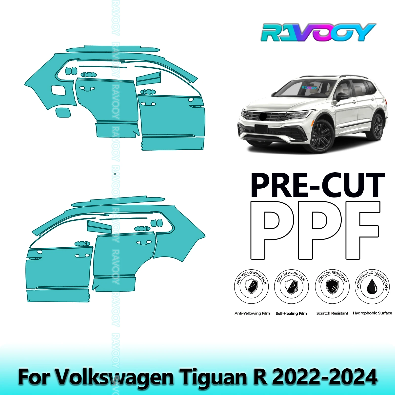

For Volkswagen Tiguan R 2022-2024 8.5mil Clear Matte Pre-Cut PPF Door & A/B Pillar Kit TPU Paint Protection Film Set