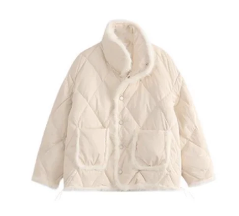 女性用新作冬物ゆったり長袖多用途韓国風綿入りジャケットファッション年齢層を問わず暖かいダイヤモンド格子柄ショートコート