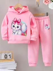 2sets Exquisite fashion girls Autumn/Winter pattern printed with fleece warm lined hoodie and tracksuit pants