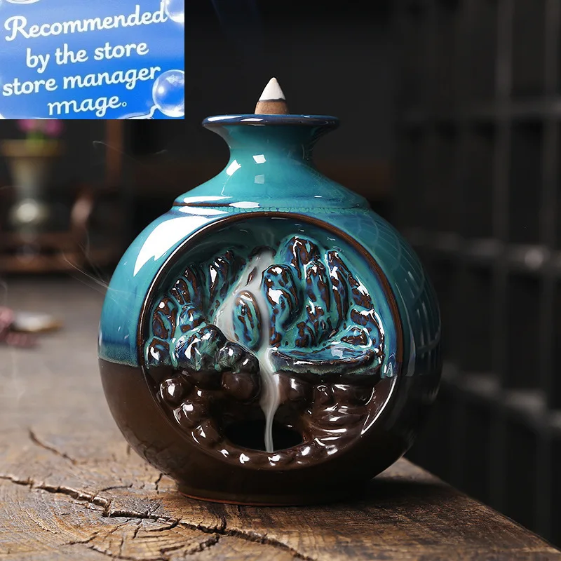 

Ceramic Handicraft Vase Waterfall Backflow Incense Ornament Aromatherapy Censer Home Decor