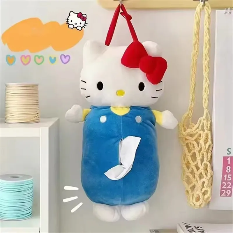Kawaii Cartoon Sanrio Hello Kitty Furniture Kitchen Storage Hanging Tissue Box Cute Wall Mounted Tissue Cover Girl Birthday Gift