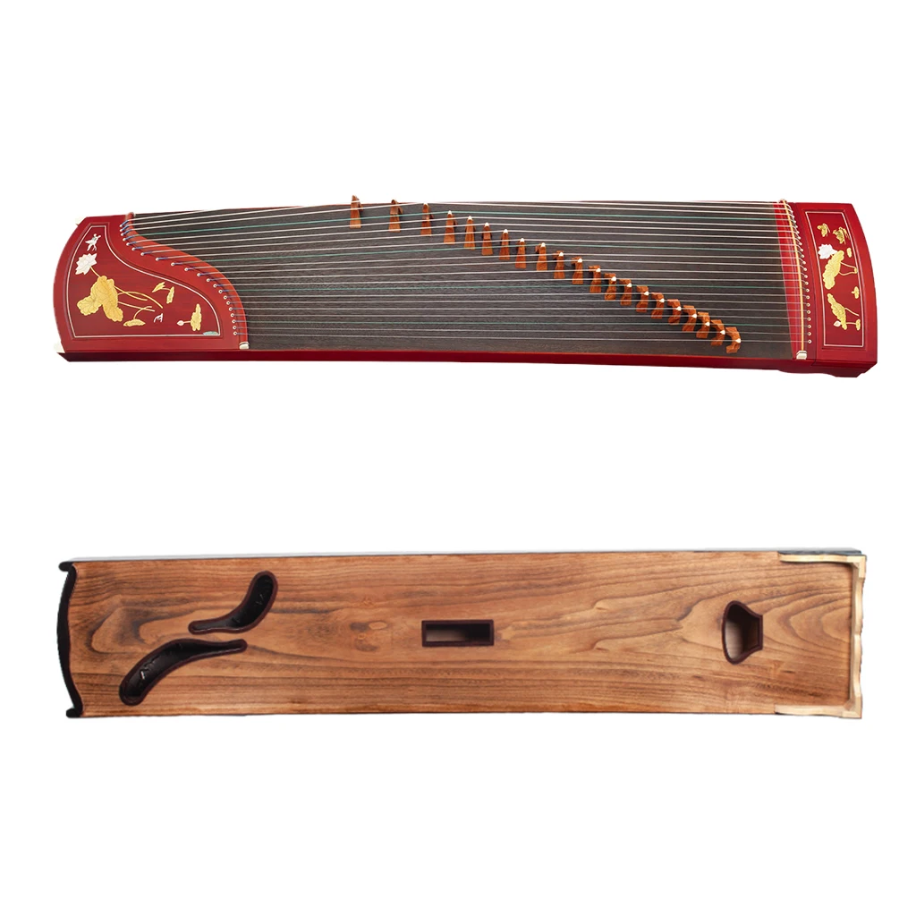 LOOK 21-String Chinese Zither Rosy Sandalwood Gu Zheng Lotus Carved w/Guzheng Nails Strings Bridge Stands Hammer Bag