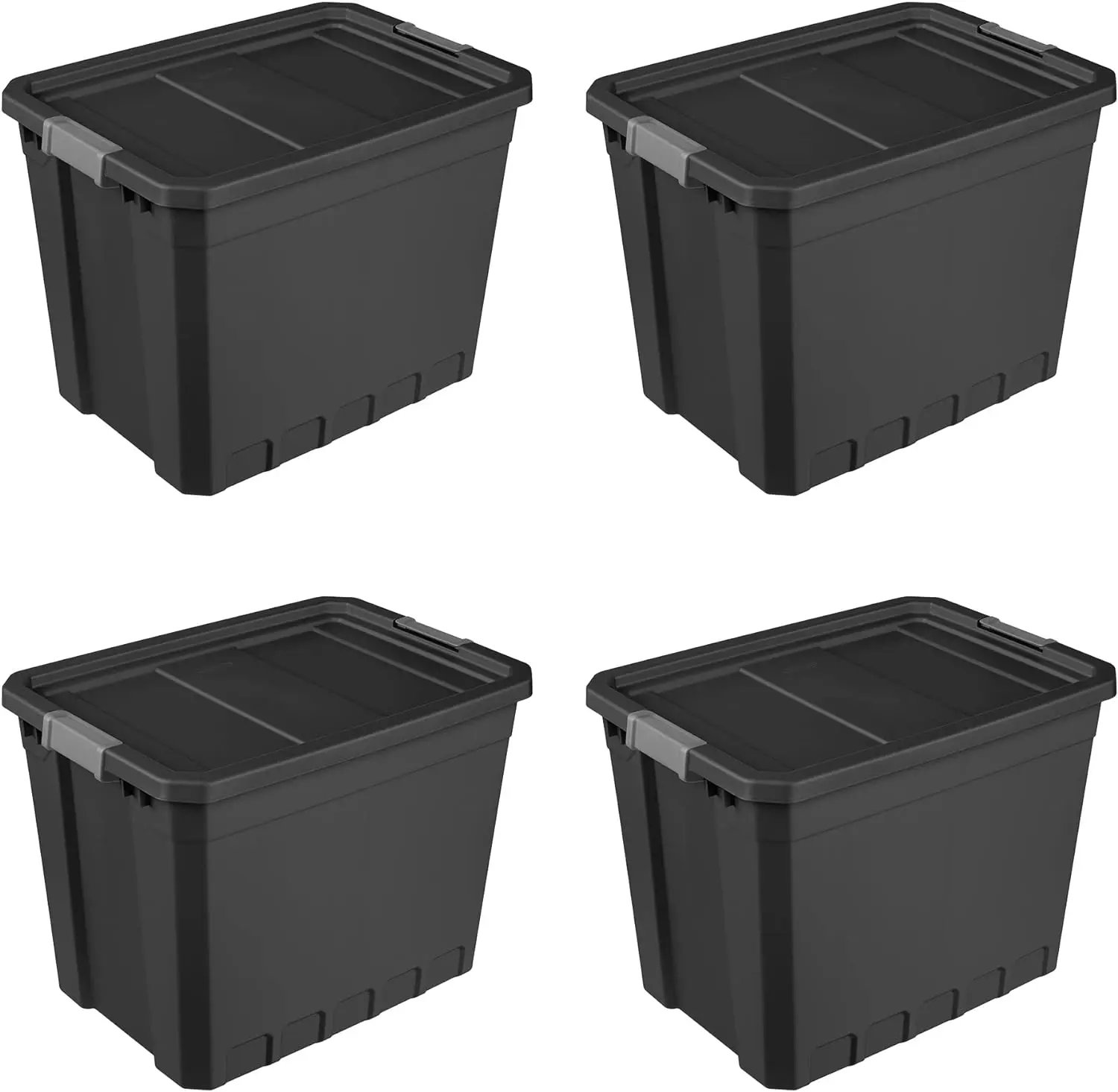 

Heavy Duty Lidded Storage Bin Container for Stackable Garage and Basement Organization, Black, 4-Pack