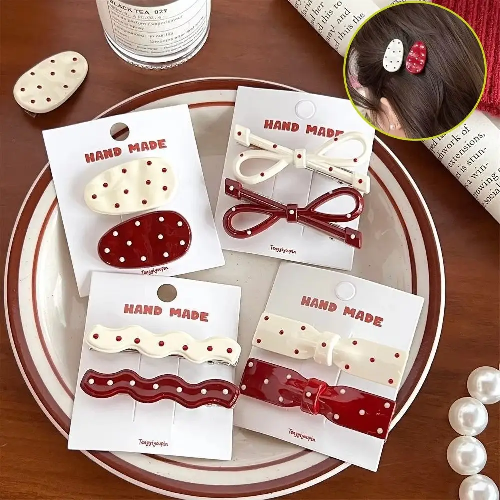 

Sweet Red Retro Hair Clip Seamless Polka Dot Barrettes for Women Girls