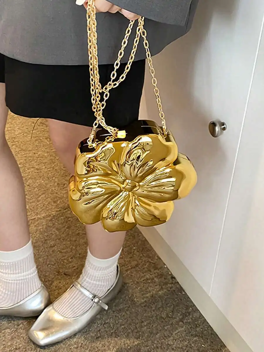 

Floral Shape Evening Clutch Bag With Chain Strap For Women Party Wedding