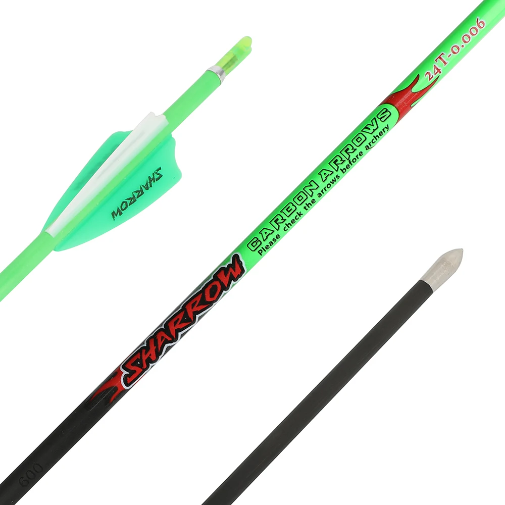 6/12pcs Archery Arrows 32inch Pure Carbon Arrow Shaft ID4.2mm Spine400-1000,2''Rubber Feather Bow Hunting Shooting Accessories