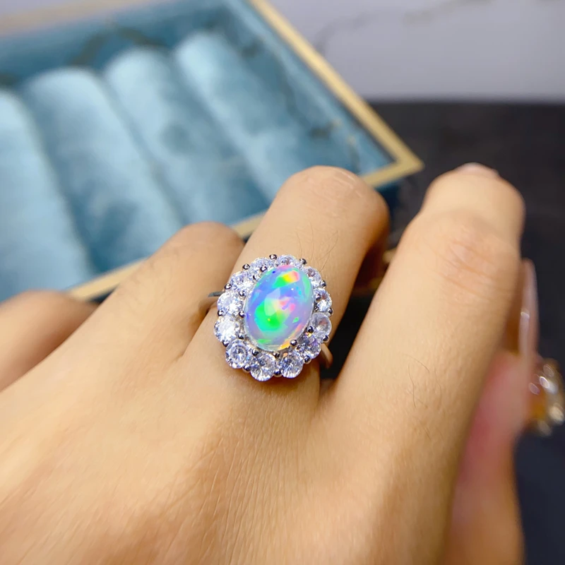 Natural Opal Stone Ring Women's Gift 925 Gold Plated Ring Surprise Gift High Quality 7 * 9mm