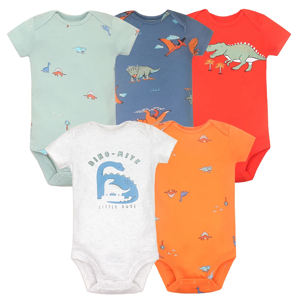 5Pcs/lot Baby Boys Romper Fashion Soft Cotton Summer Bebe Clothes Infant Jumpsuit Cartoon Dinosaur  Newborn Baby Girl Clothes