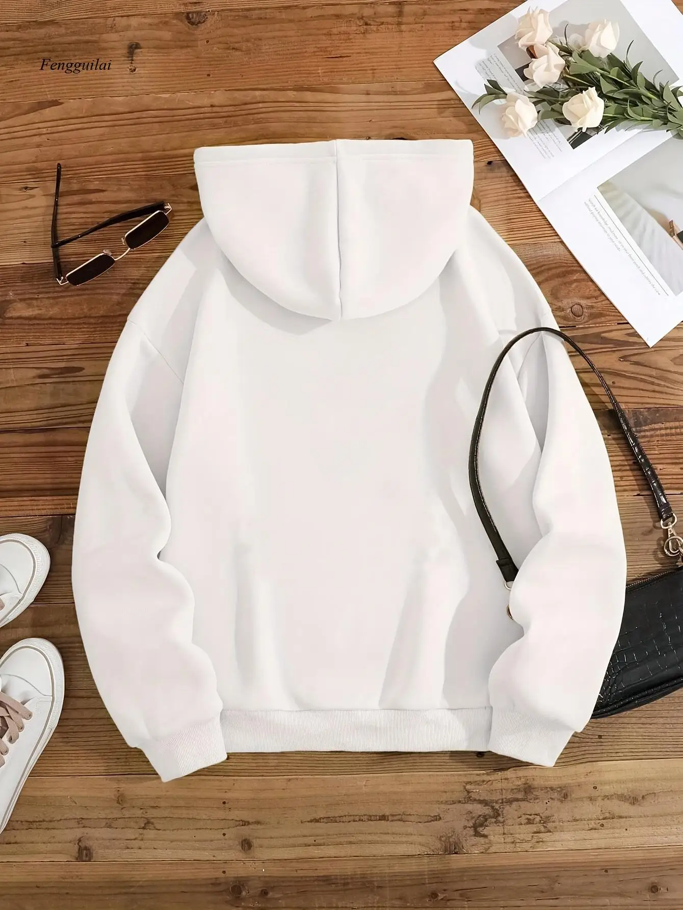 Felpa casual con stampa fiocco di neve e albero di Natale |   Motivo geometrico e floreale, con cappuccio con tasche