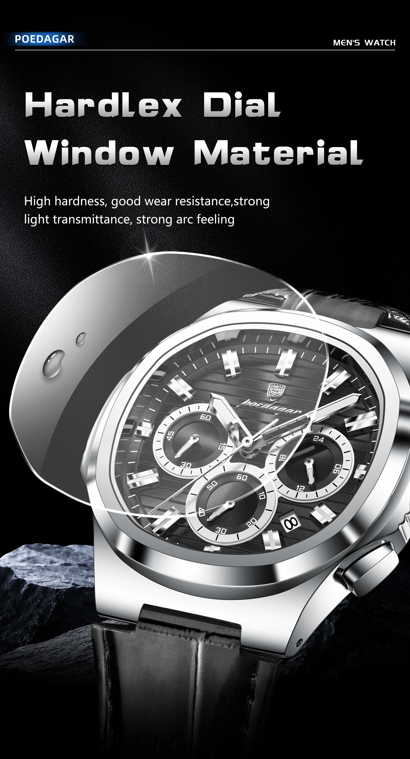 POEDAGAR Luxus-Herrenarmbanduhr, wasserdicht, leuchtend, Leder, modische Herrenuhr, Datumsanzeige, Chronograph, Quarz, elegante Herrenuhren, Reloj – Detail 10
