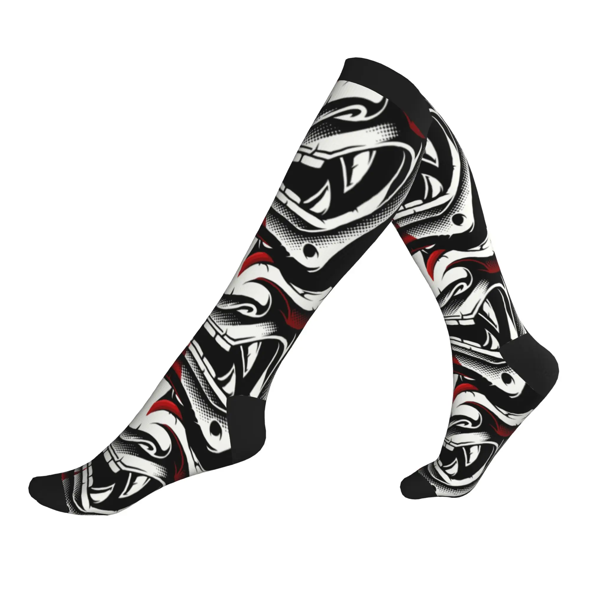 Funny White  Red Okami Kitsune Kabuki Japanese Oni Demon Socks Men Warm Samurai Tattoo Sports Football Sports Compression Socks